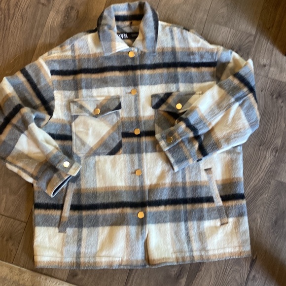 Zara Wool Blend Plaid Shacket Oversized Shirt Jacket Blogger Favorite Medium - Picture 6 of 10